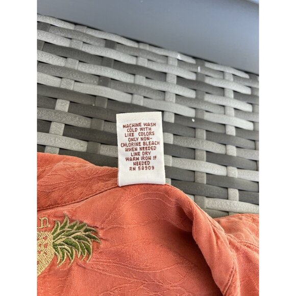 Caribbean Silk Blend Men's Short Sleeve Coral Orange Floral‎ XL Silk/Rayon Shirt - Picture 4 of 6